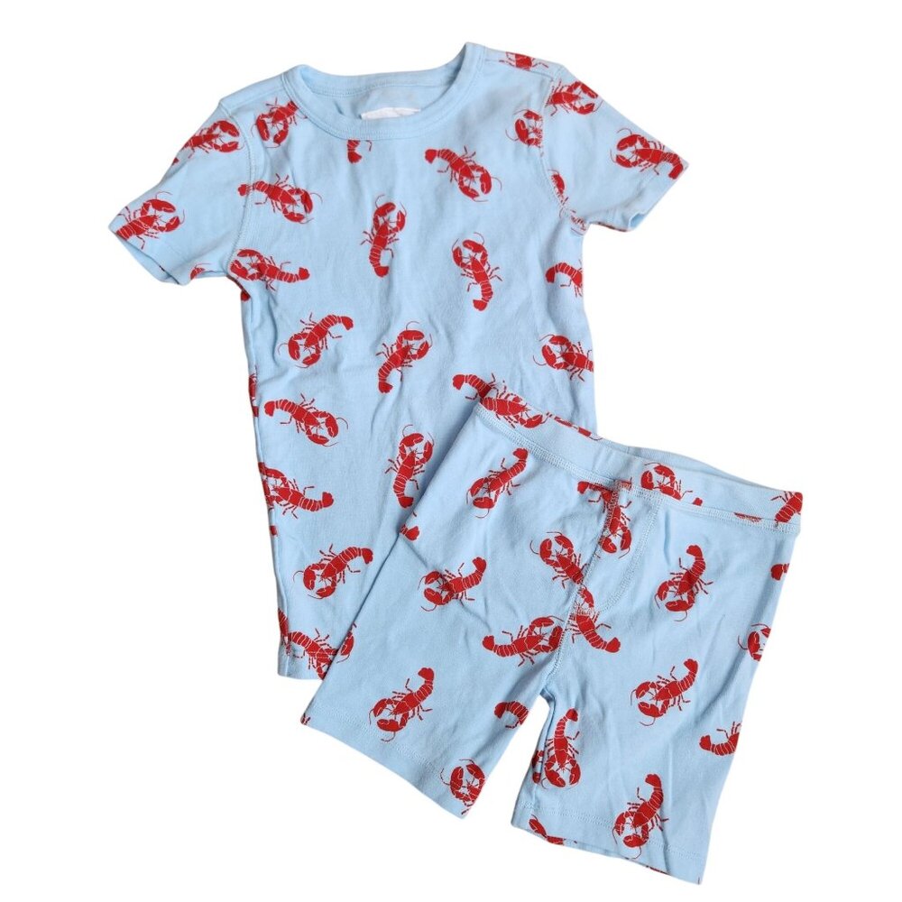 Crewcuts J. Crew 2 Piece Pajama Set Blue Lobster Print Short Sleeve Shorts 6